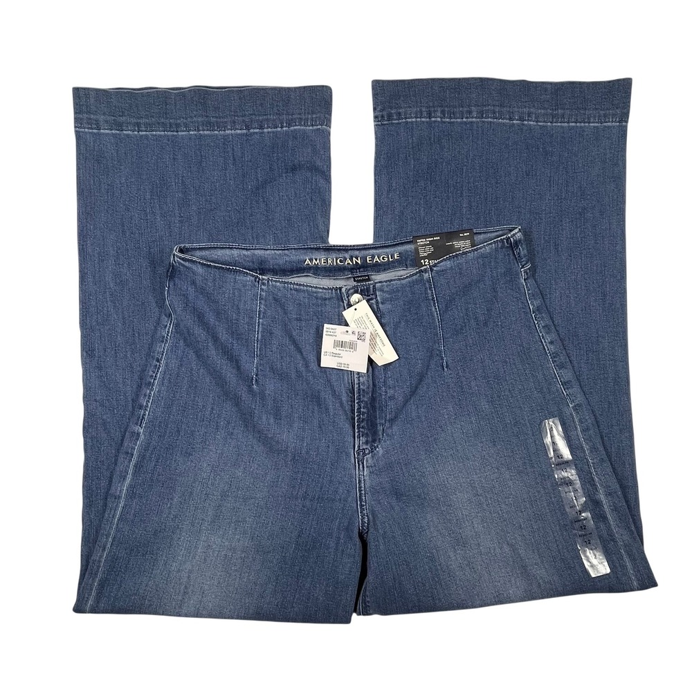 American Eagle Outfitters Women's Wide Leg Jeans - Medium Blue